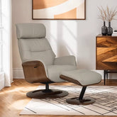Tallinn Grey Leather Swivel Chair with Footstool - Pendle Village Furniture